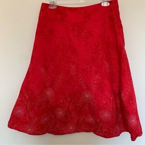 Christopher & Banks Bright Red Floral A-Line Skirt Size 4P Breathable Summer